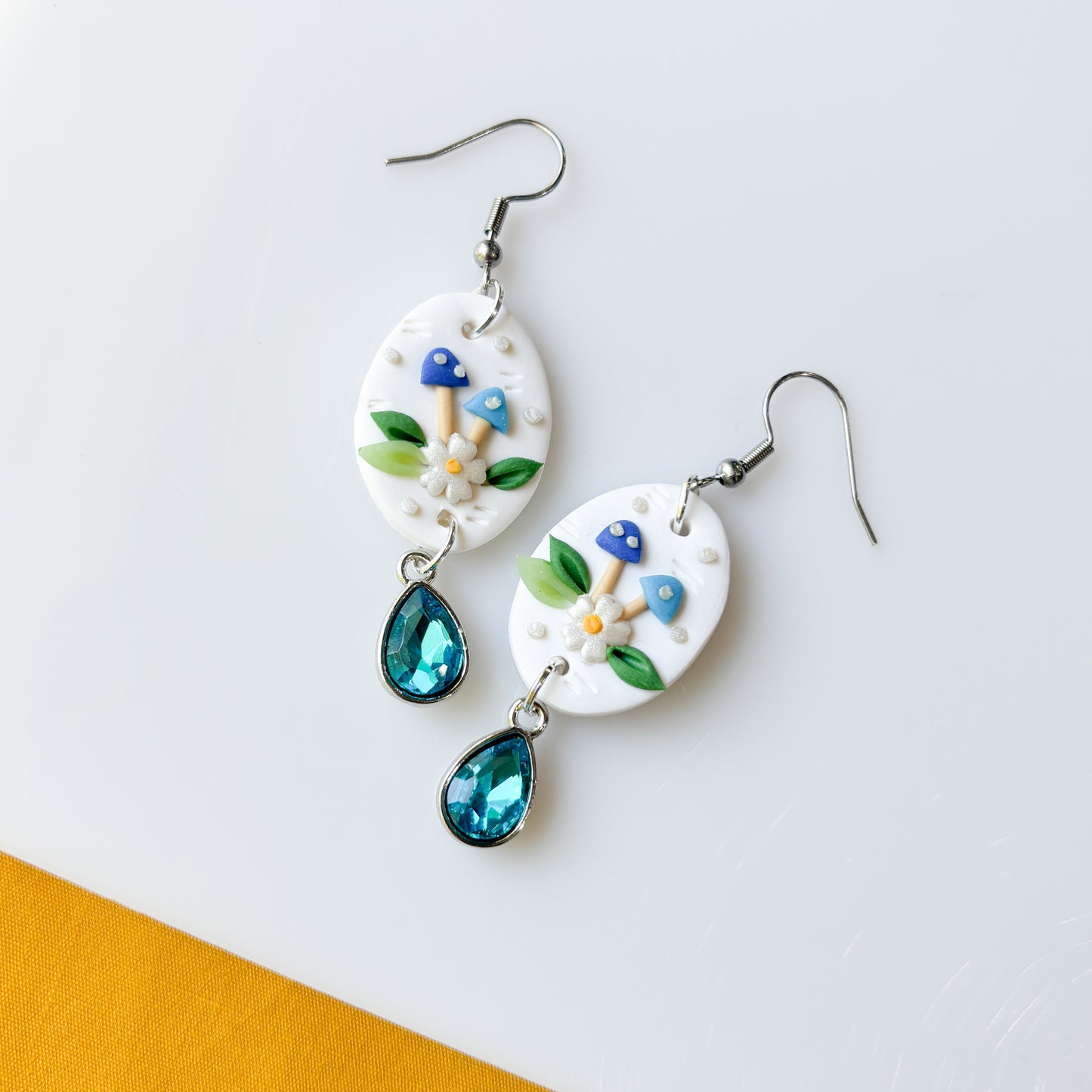 BLUE MUSHROOM OVAL EARRINGS