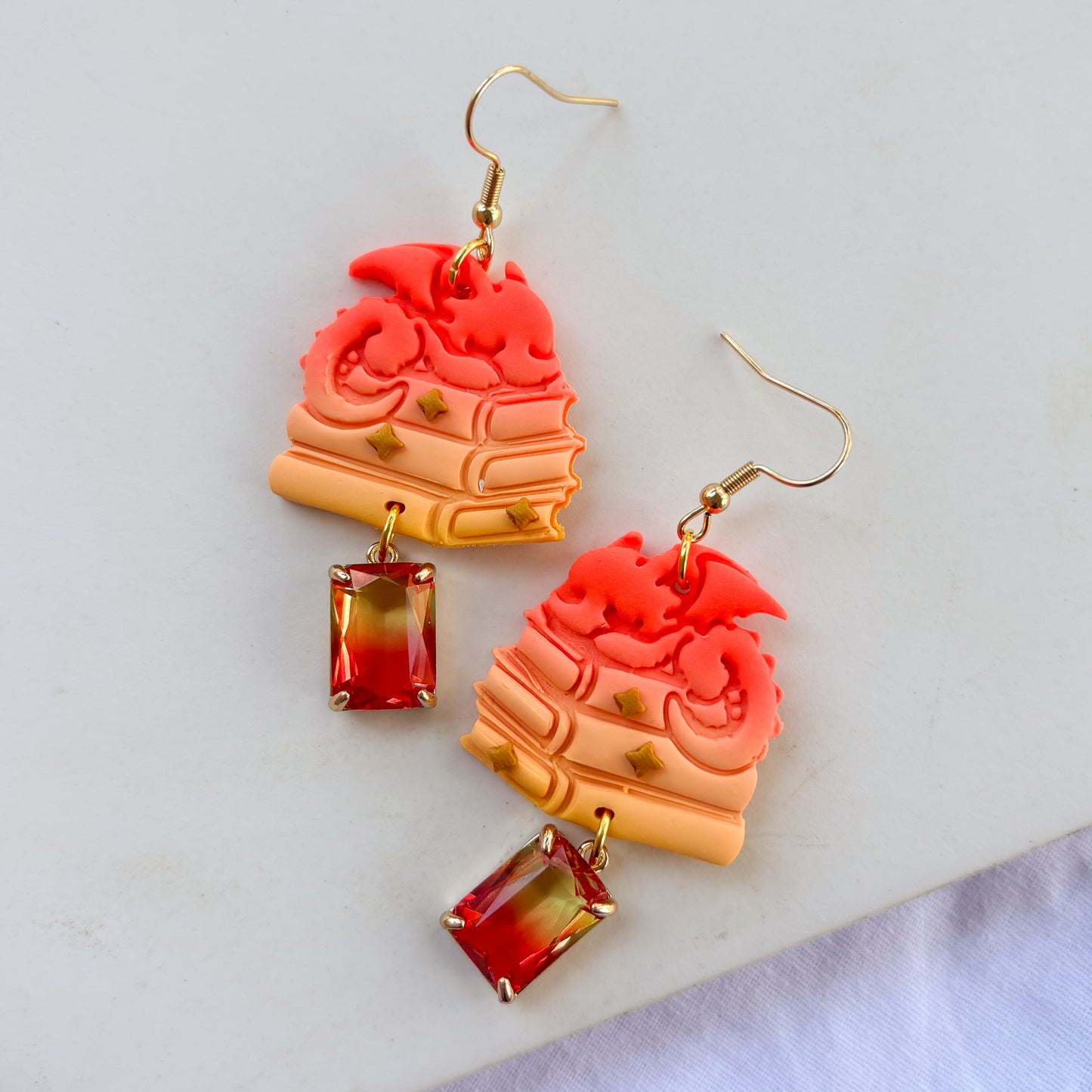 DRAGON ON BOOKS EARRINGS (SUNRISE)