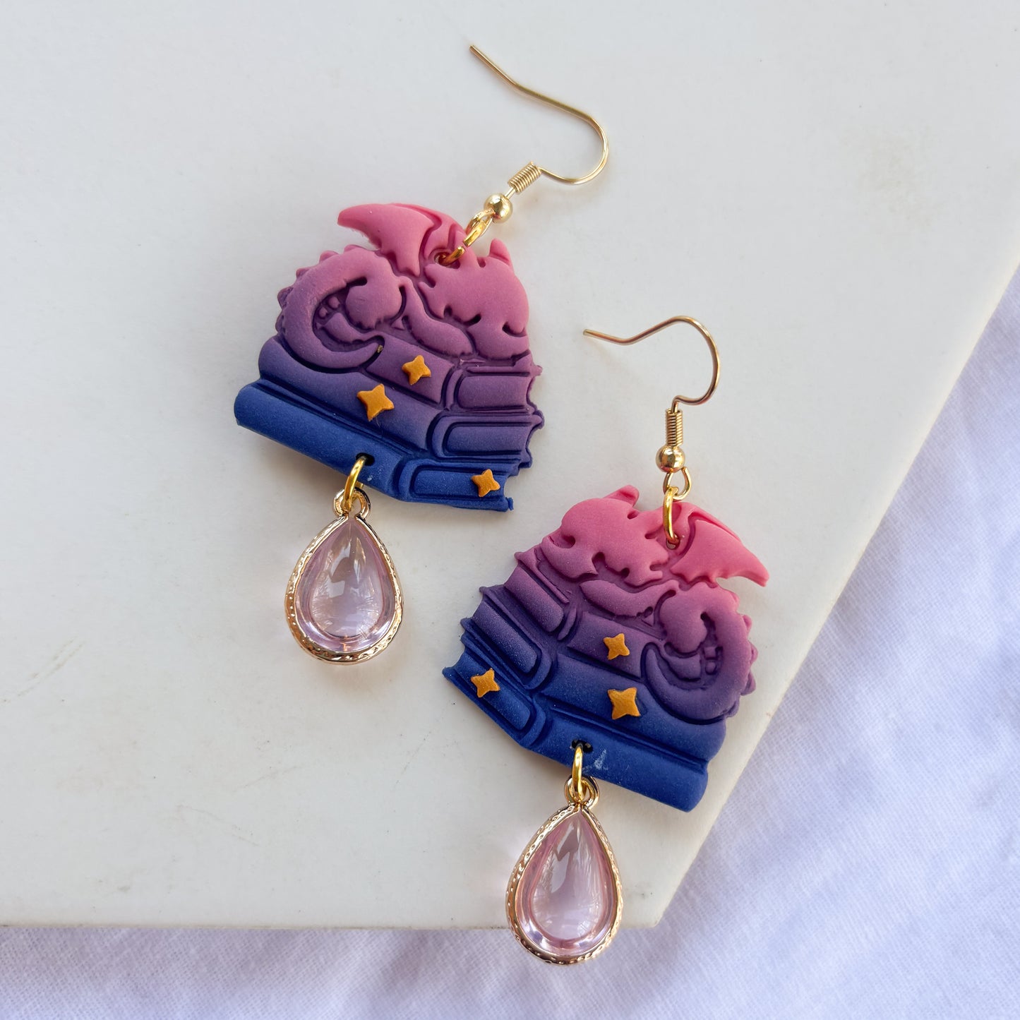 DRAGON ON BOOKS EARRINGS (BI OMBRE)