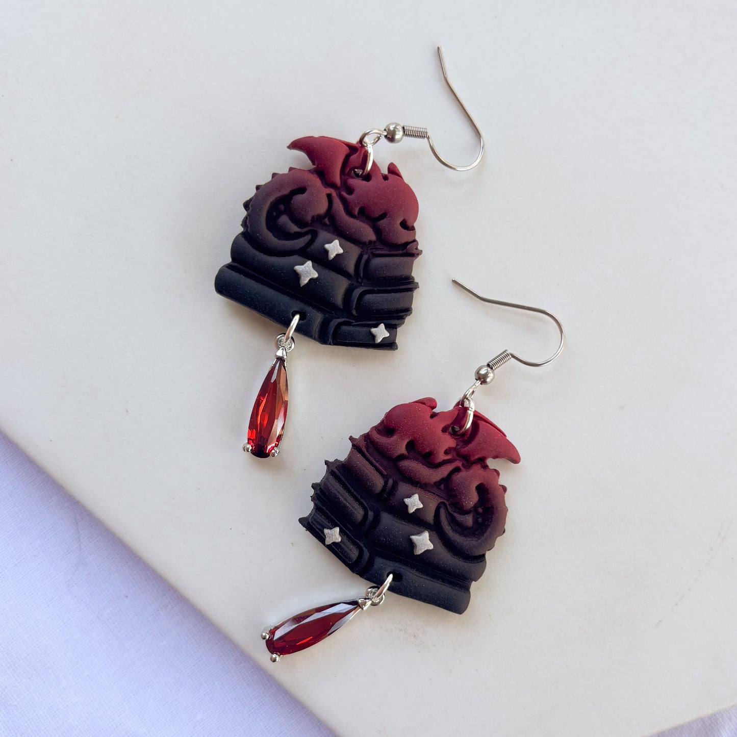 DRAGON ON BOOKS EARRINGS (RED BLACK)