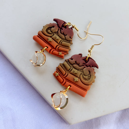 DRAGON ON BOOKS EARRINGS (BRICK BRONZE ORANGE)