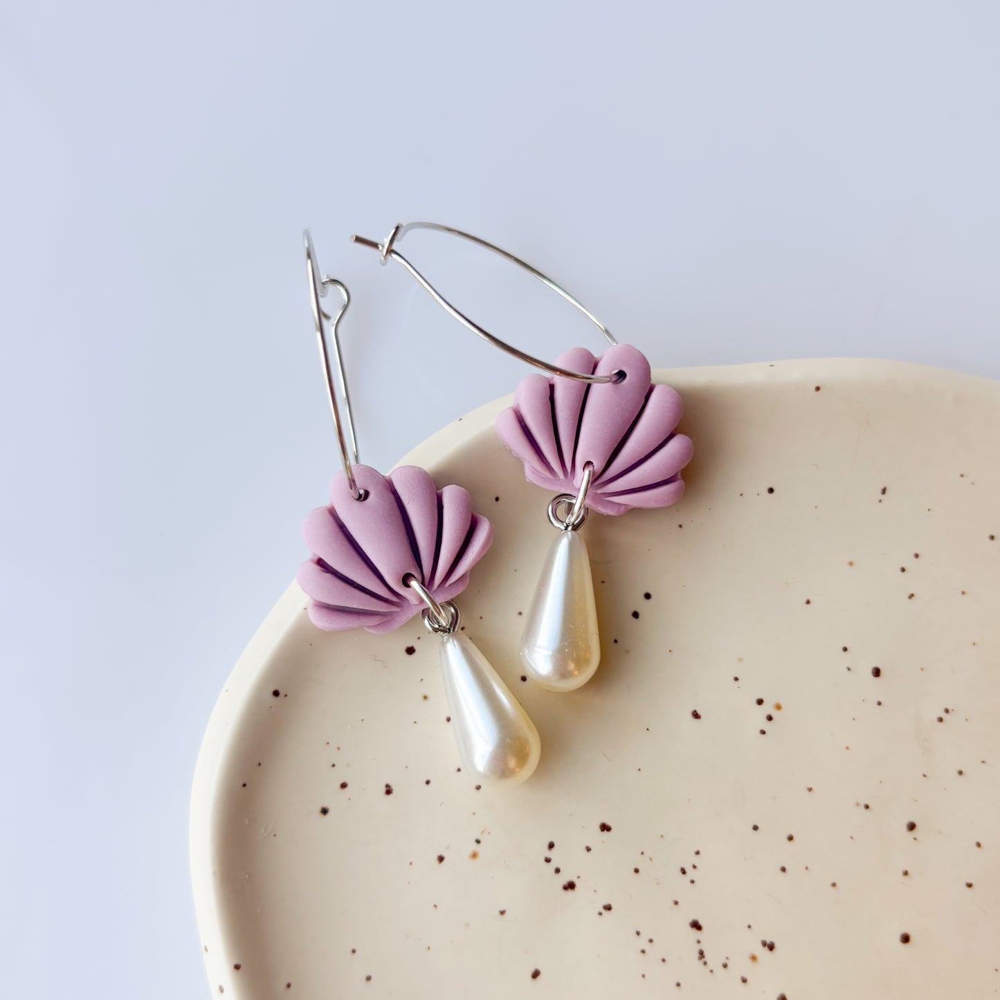 LILAC SEA SHELL HOOP EARRINGS