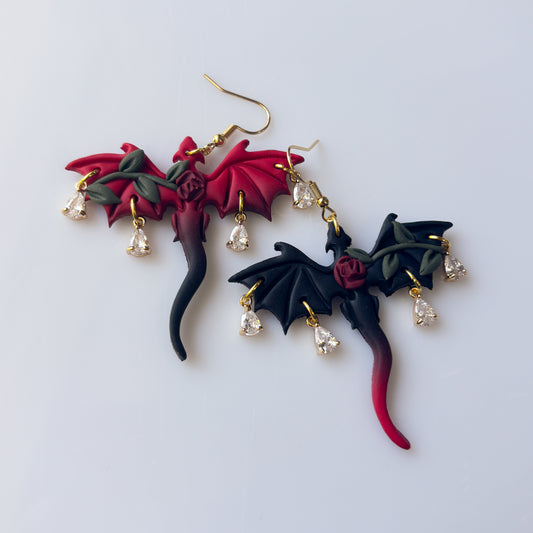 GOTHIC ROSE OMBRE DRAGON EARRINGS (LARGE)