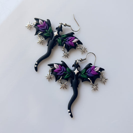 BLACK LAVENDER DRAGON EARRINGS (LARGE)