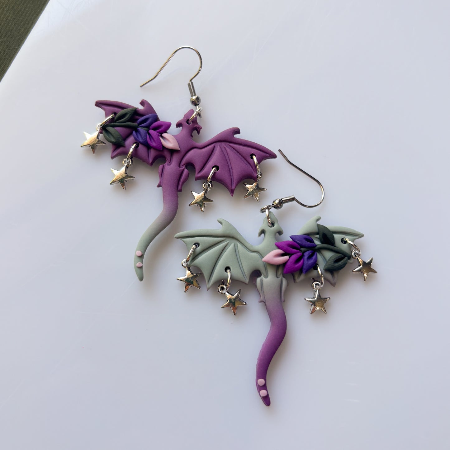LAVENDER SAGE OMBRE DRAGON EARRINGS (LARGE)