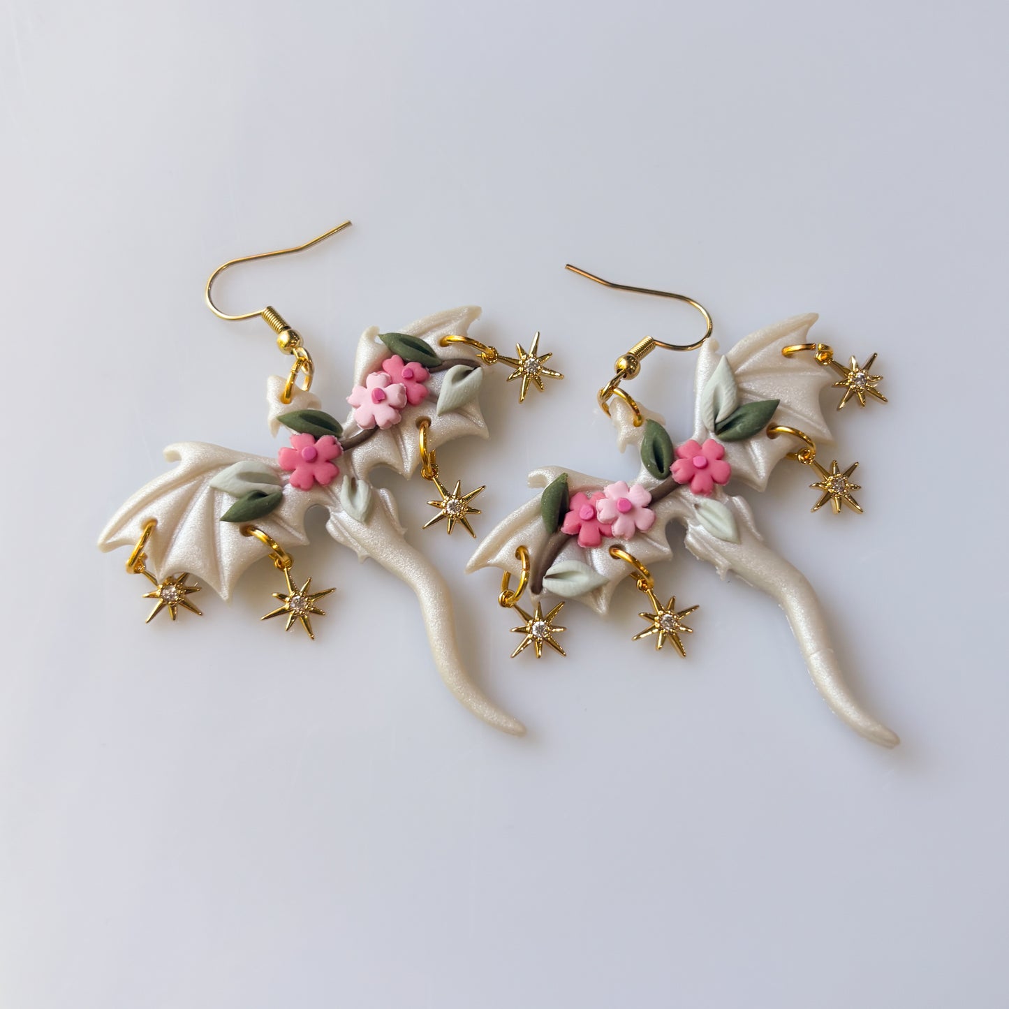 CHERRY BLOSSOM PEARLY DRAGON EARRINGS (LARGE)
