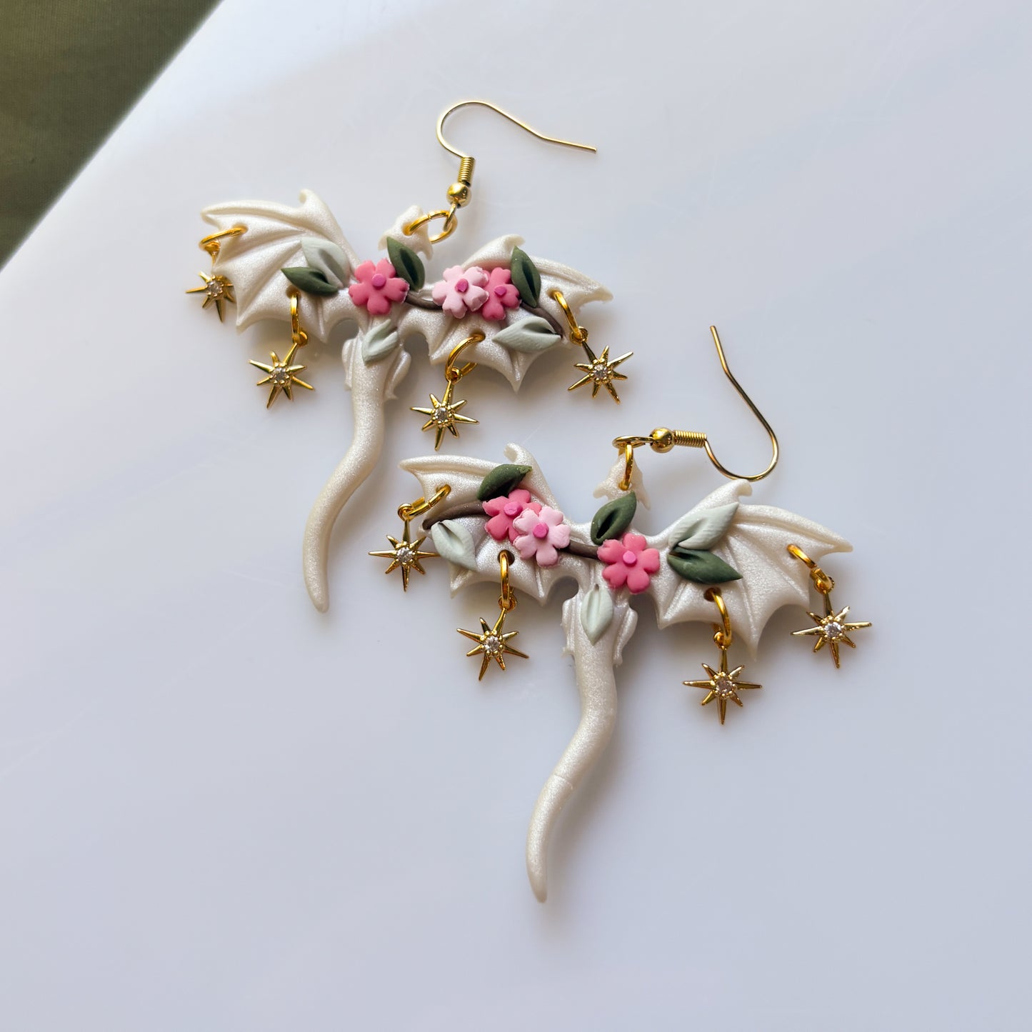 CHERRY BLOSSOM PEARLY DRAGON EARRINGS (LARGE)