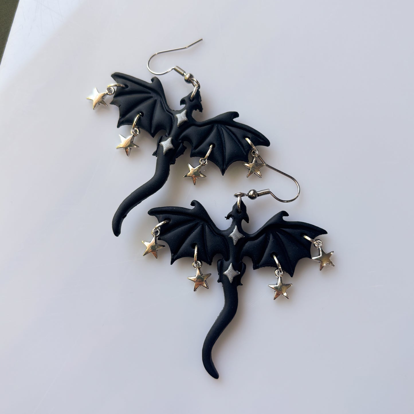 BLACK & SILVER STAR DRAGON EARRINGS (LARGE)