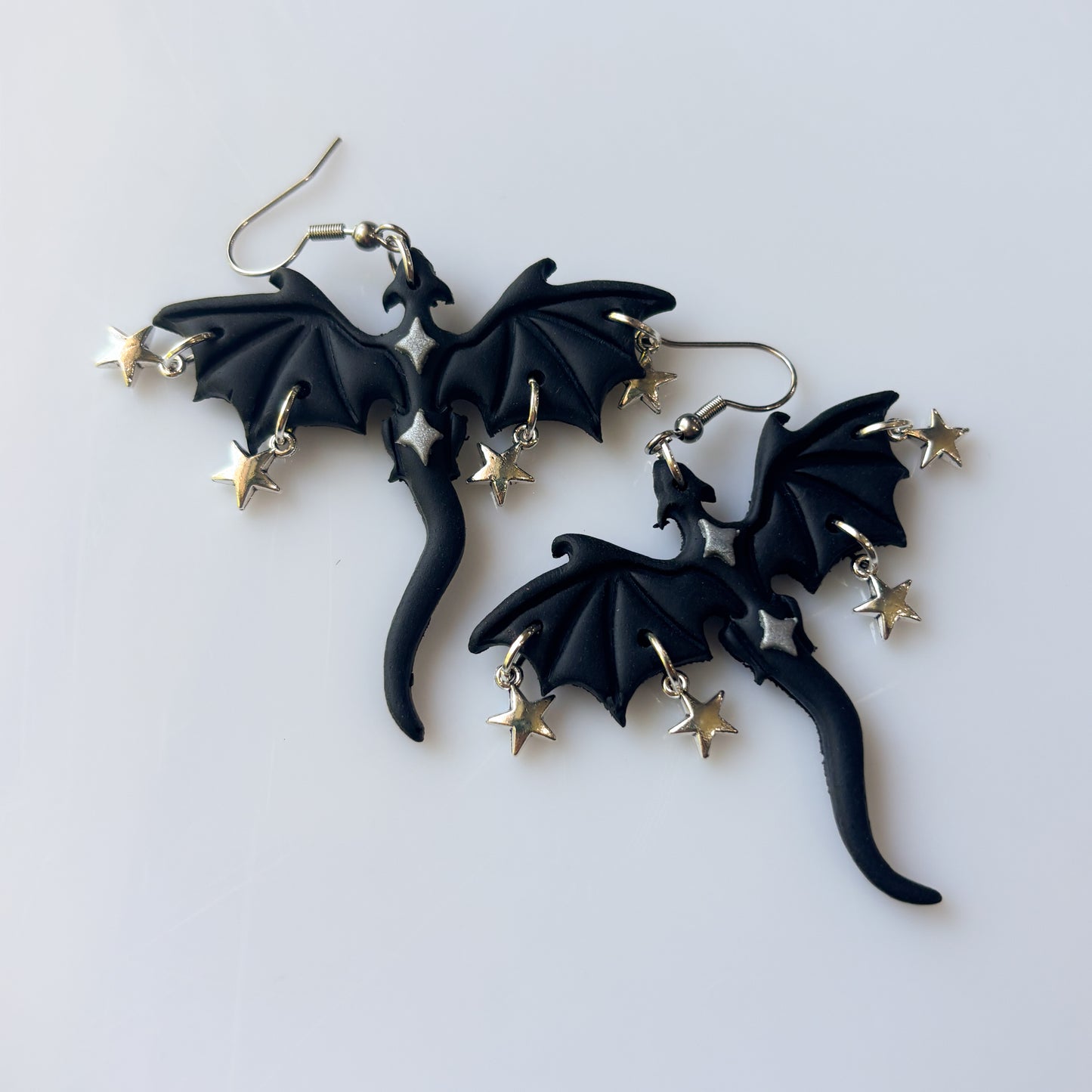 BLACK & SILVER STAR DRAGON EARRINGS (LARGE)