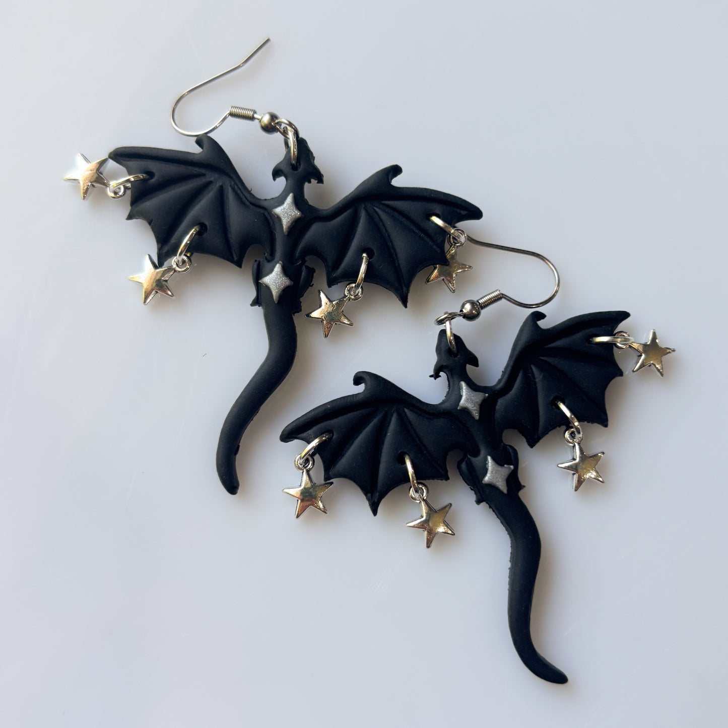 BLACK & SILVER STAR DRAGON EARRINGS (LARGE)