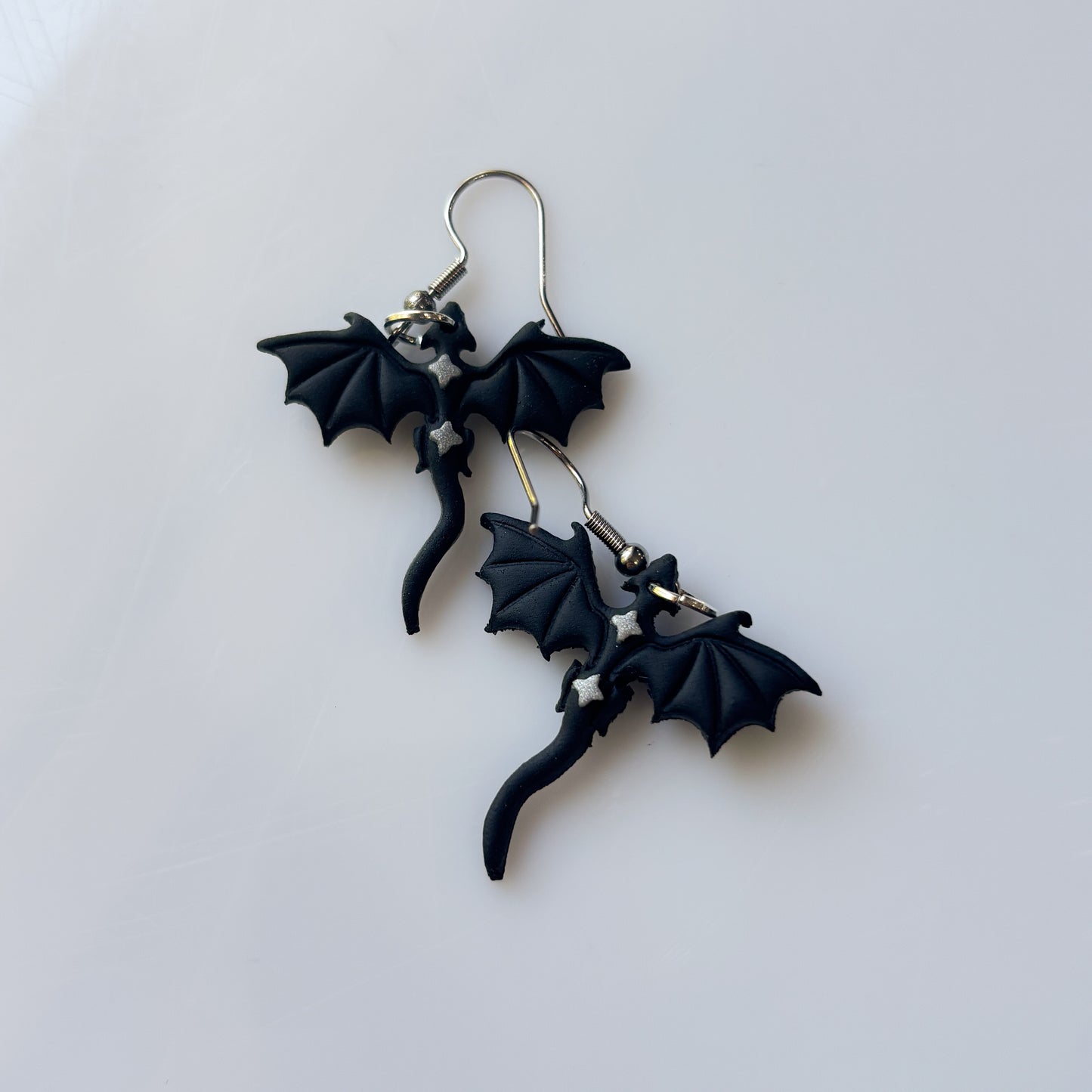 BLACK & SILVER STAR DRAGON EARRINGS (MINI)