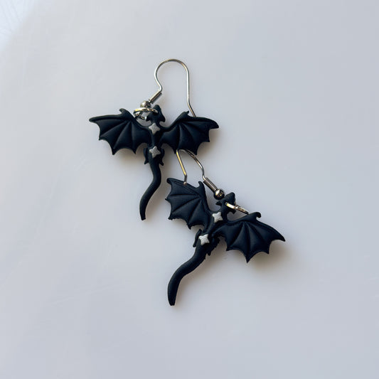 BLACK & SILVER STAR DRAGON EARRINGS (MINI)