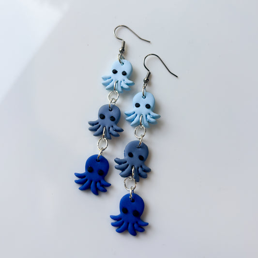 BLUE MINI OCTOPUS TRIO EARRINGS