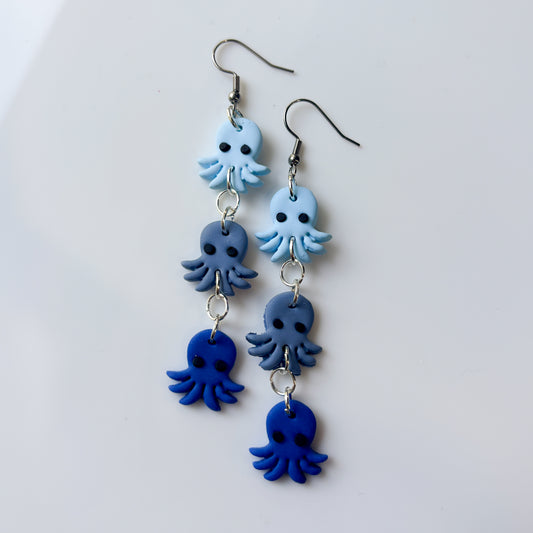 BLUE MINI OCTOPUS TRIO EARRINGS