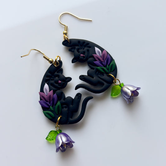 LAVENDER BLACK CAT EARRINGS