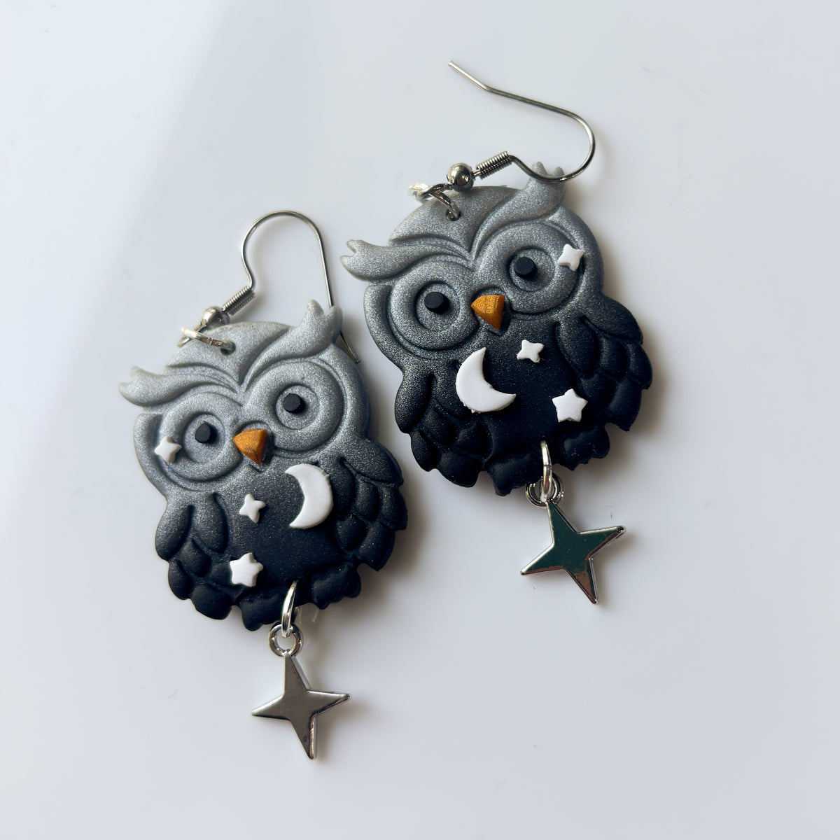 SILVER OWL WITH CHARMS EARRINGS