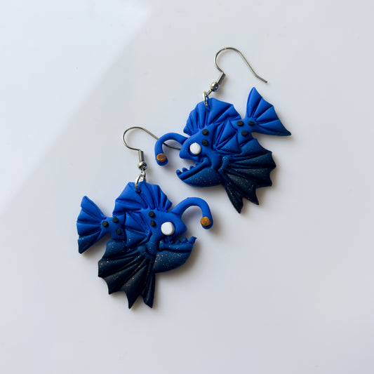 BLUE ANGLER FISH EARRINGS