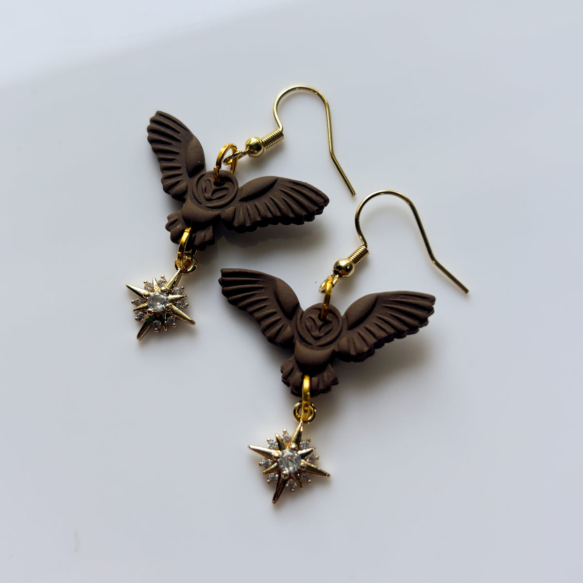 BROWN FLYING OWL EARRINGS