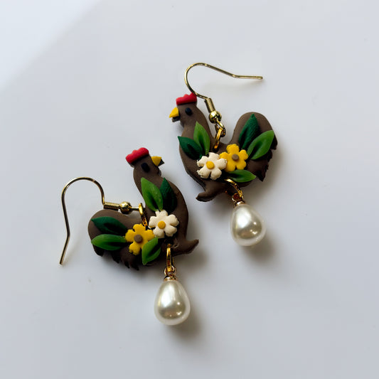 BROWN CHICKEN EARRINGS