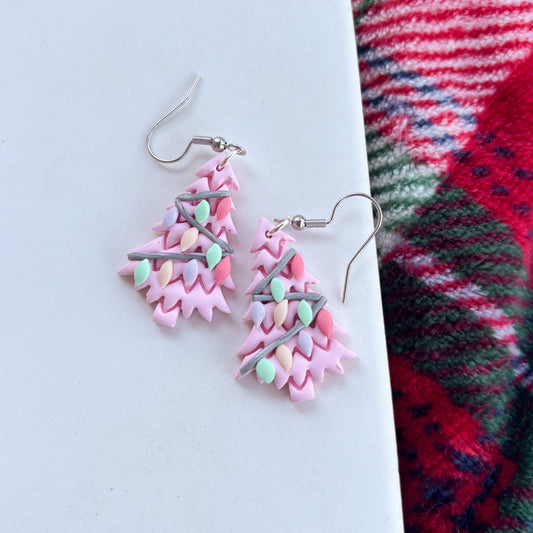 PINK CHRISTMAS LIGHTS ON TREE EARRINGS