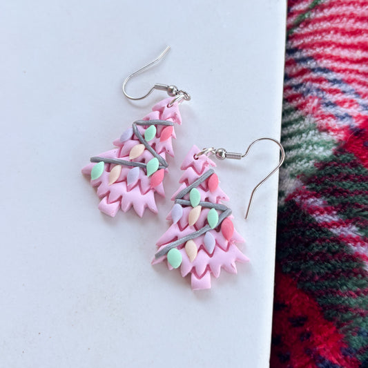 PINK CHRISTMAS LIGHTS ON TREE EARRINGS