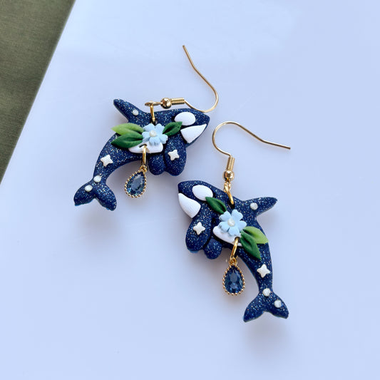 BLUE GLITTER ORCA EARRINGS