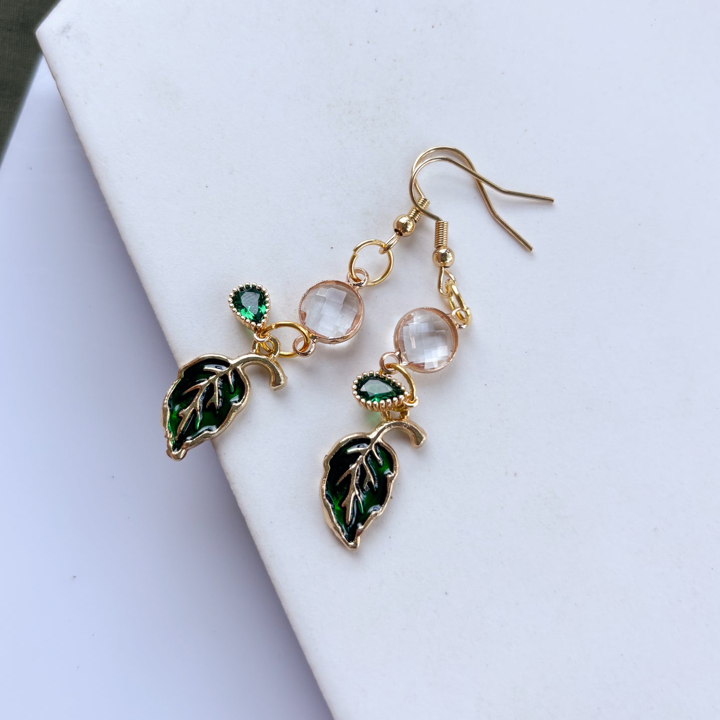 LEAF & GEM CHARM EARRINGS