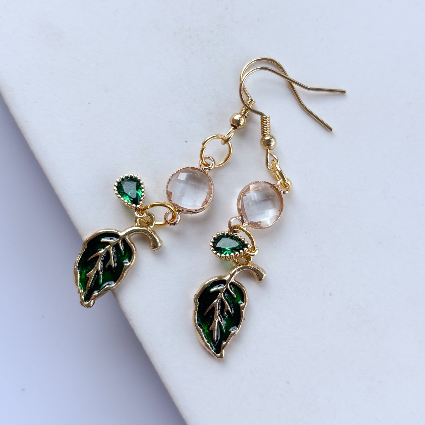 LEAF & GEM CHARM EARRINGS