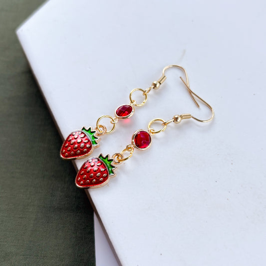 STRAWBERRY & GEM CHARM EARRINGS