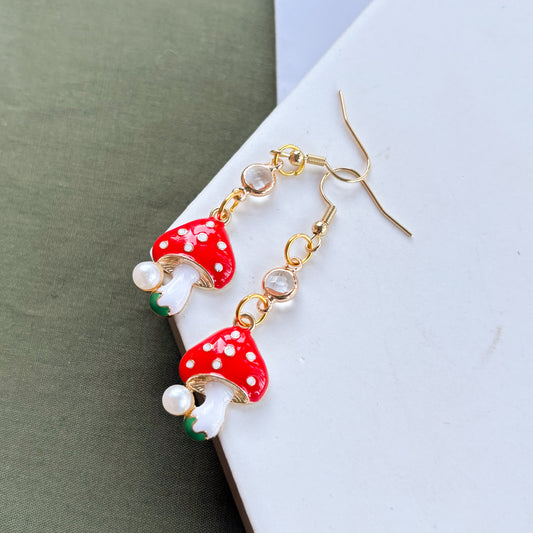 MUSHROOM & GEM CHARM EARRINGS