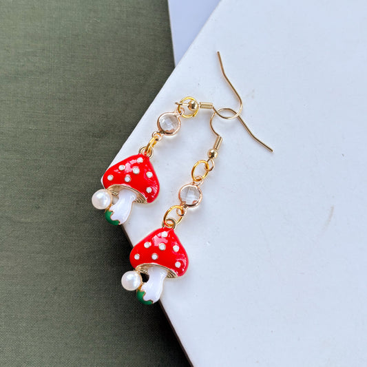 MUSHROOM & GEM CHARM EARRINGS