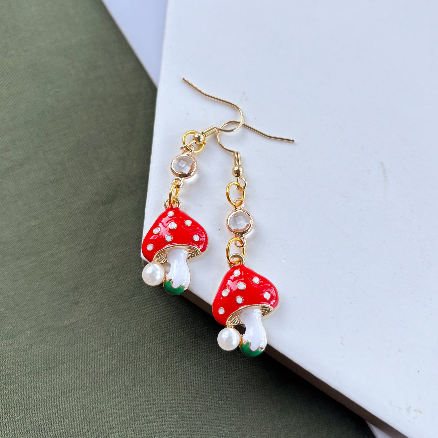 MUSHROOM & GEM CHARM EARRINGS