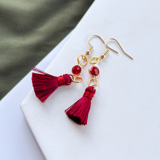 RED TASSEL CHARM EARRINGS