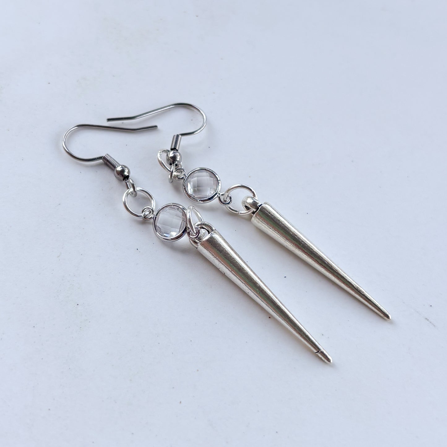 SILVER SPIKE & GEM CHARM EARRINGS