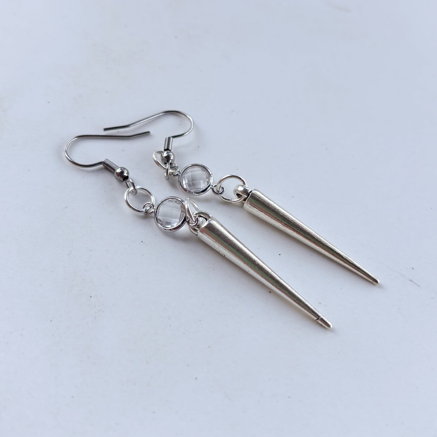 SILVER SPIKE & GEM CHARM EARRINGS