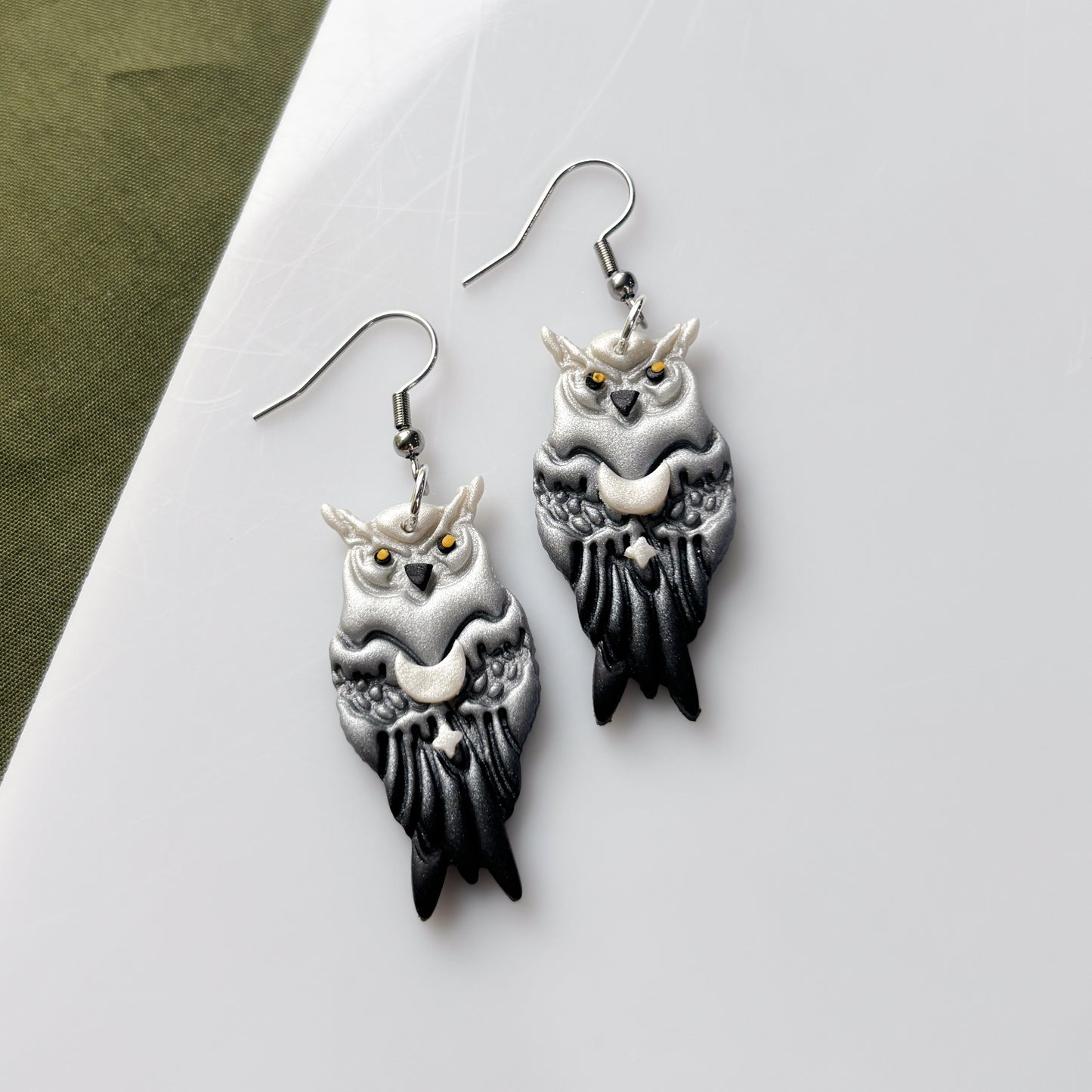 SILVERY OWL EARRINGS
