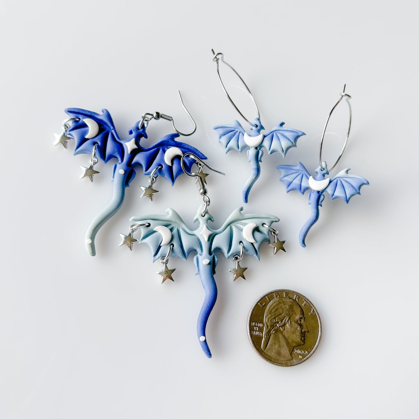 BLUE FROST MOON DRAGON EARRINGS