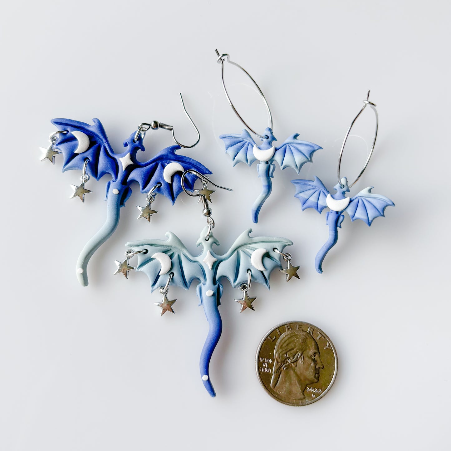 BLUE FROST MOON DRAGON MINI HOOP EARRINGS