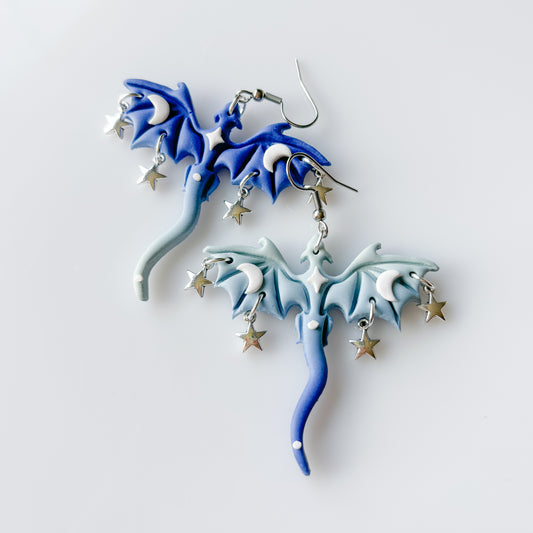 BLUE FROST MOON DRAGON EARRINGS