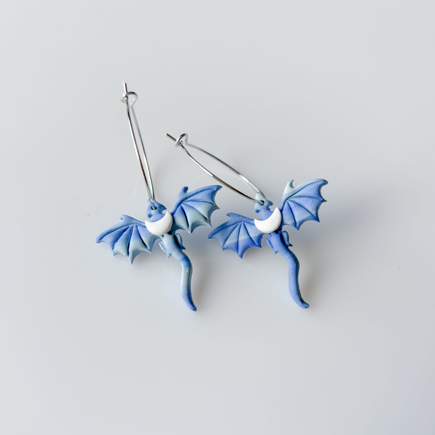 BLUE FROST MOON DRAGON MINI HOOP EARRINGS