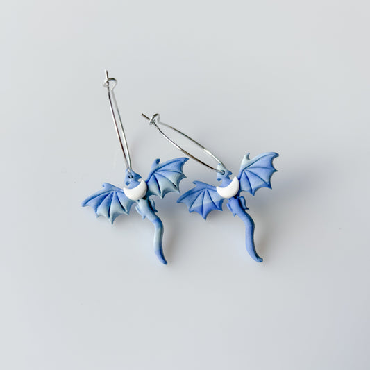 BLUE FROST MOON DRAGON MINI HOOP EARRINGS