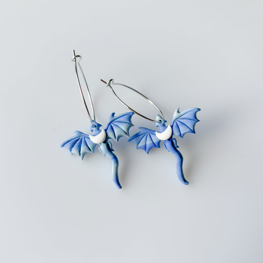 BLUE FROST MOON DRAGON MINI HOOP EARRINGS