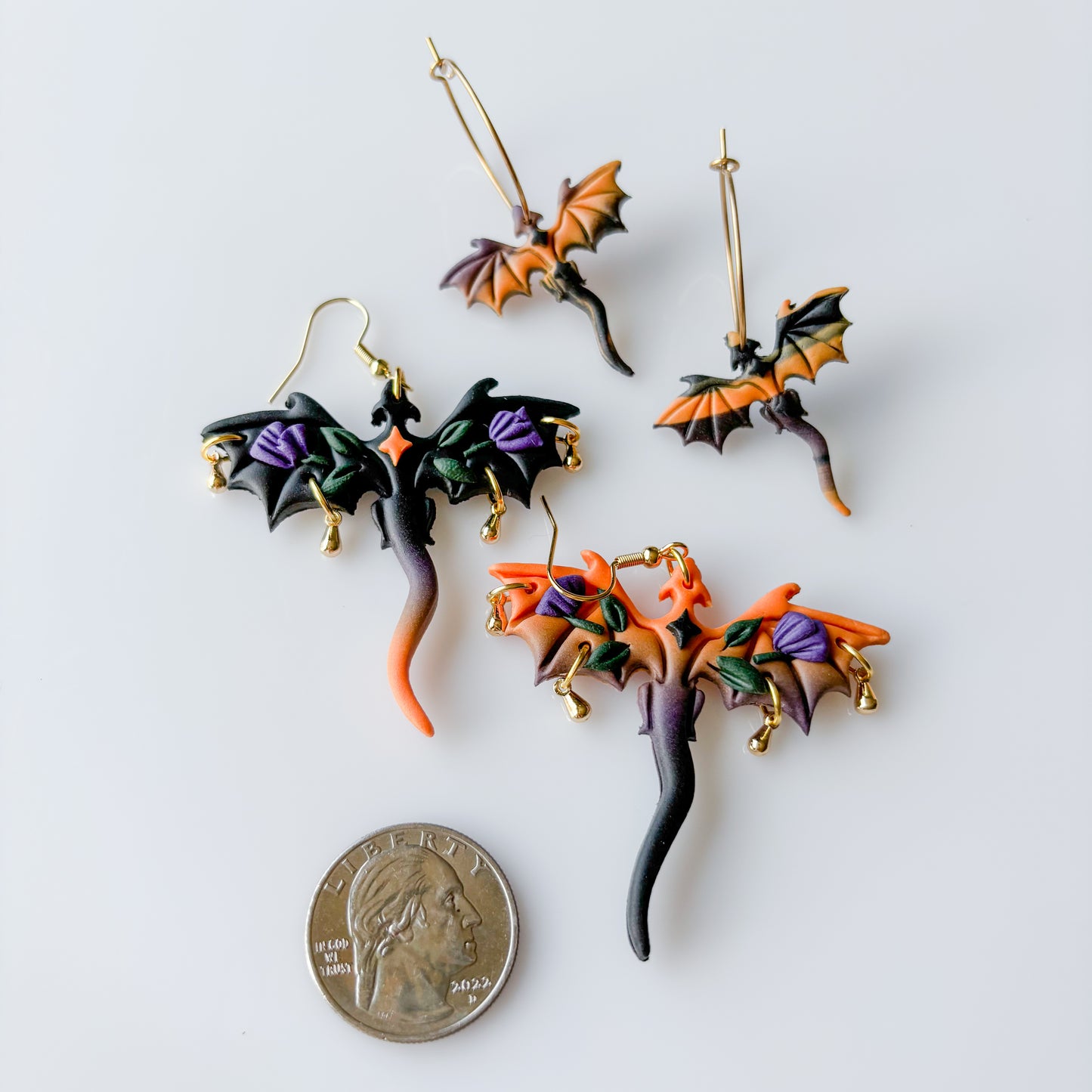 DARK SUNSET FALLOWEEN DRAGON EARRINGS