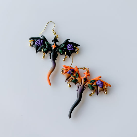 DARK SUNSET FALLOWEEN DRAGON EARRINGS