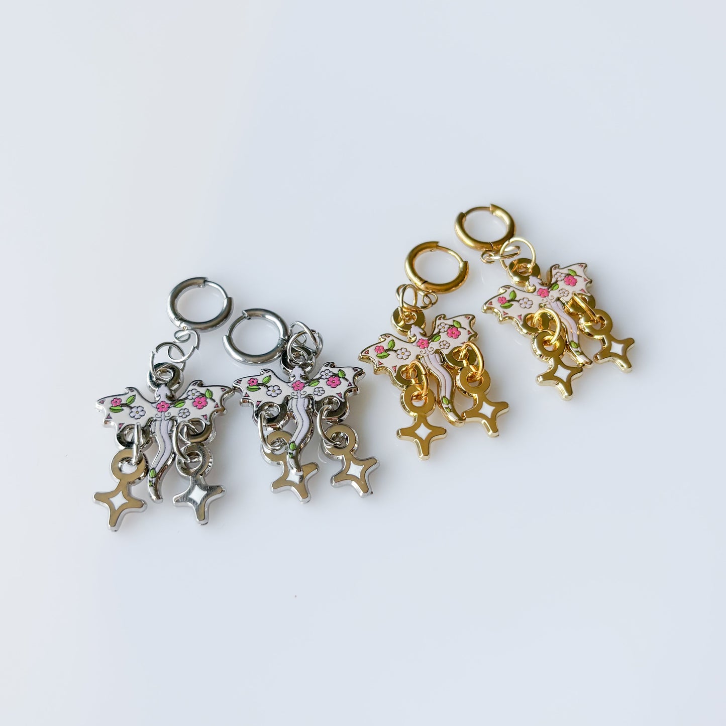 DISCOUNTED - CHERRY BLOSSOM DRAGON METAL EARRINGS