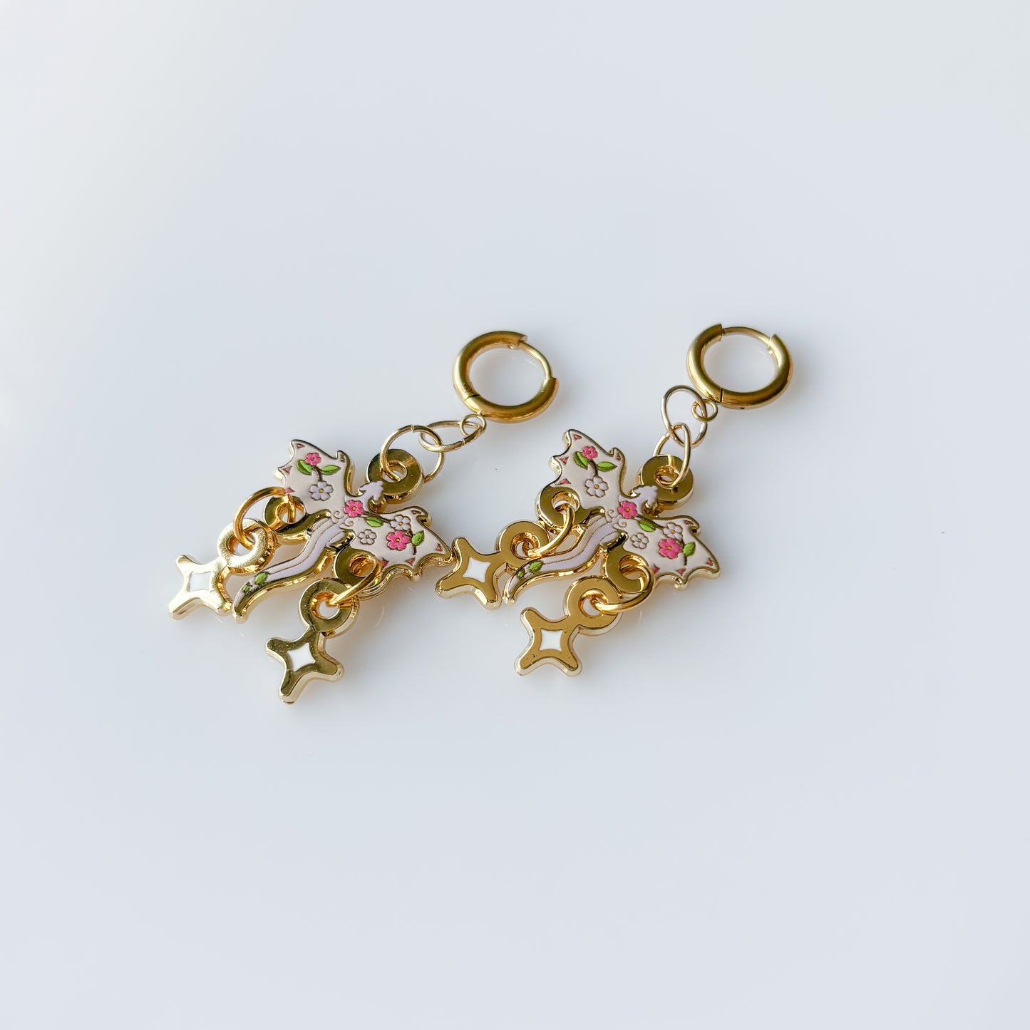 DISCOUNTED - CHERRY BLOSSOM DRAGON METAL EARRINGS