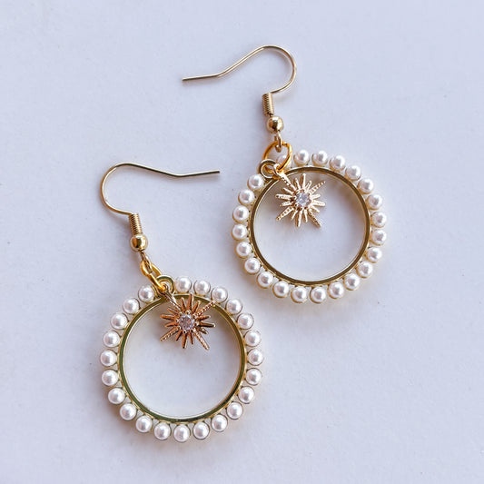 PEARL CIRCLE CHARM EARRINGS