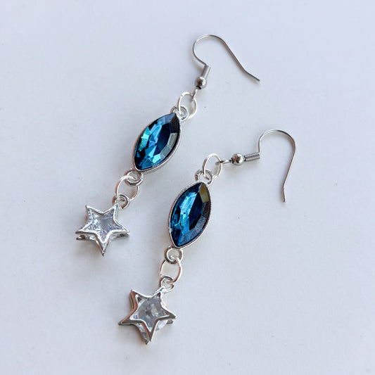TEAL DIAMOND & SILVER STAR GEM CHARM EARRINGS