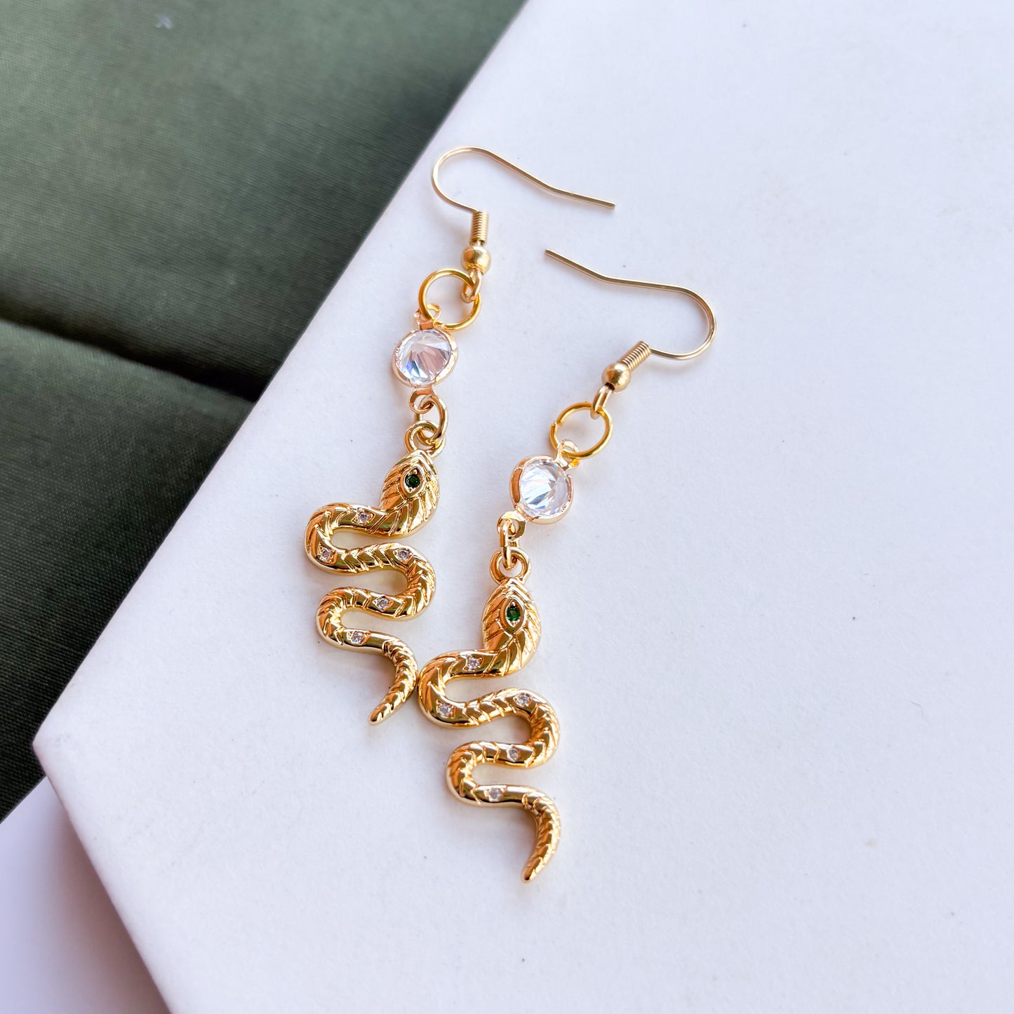 GOLD SNAKE & GEM CHARM EARRINGS