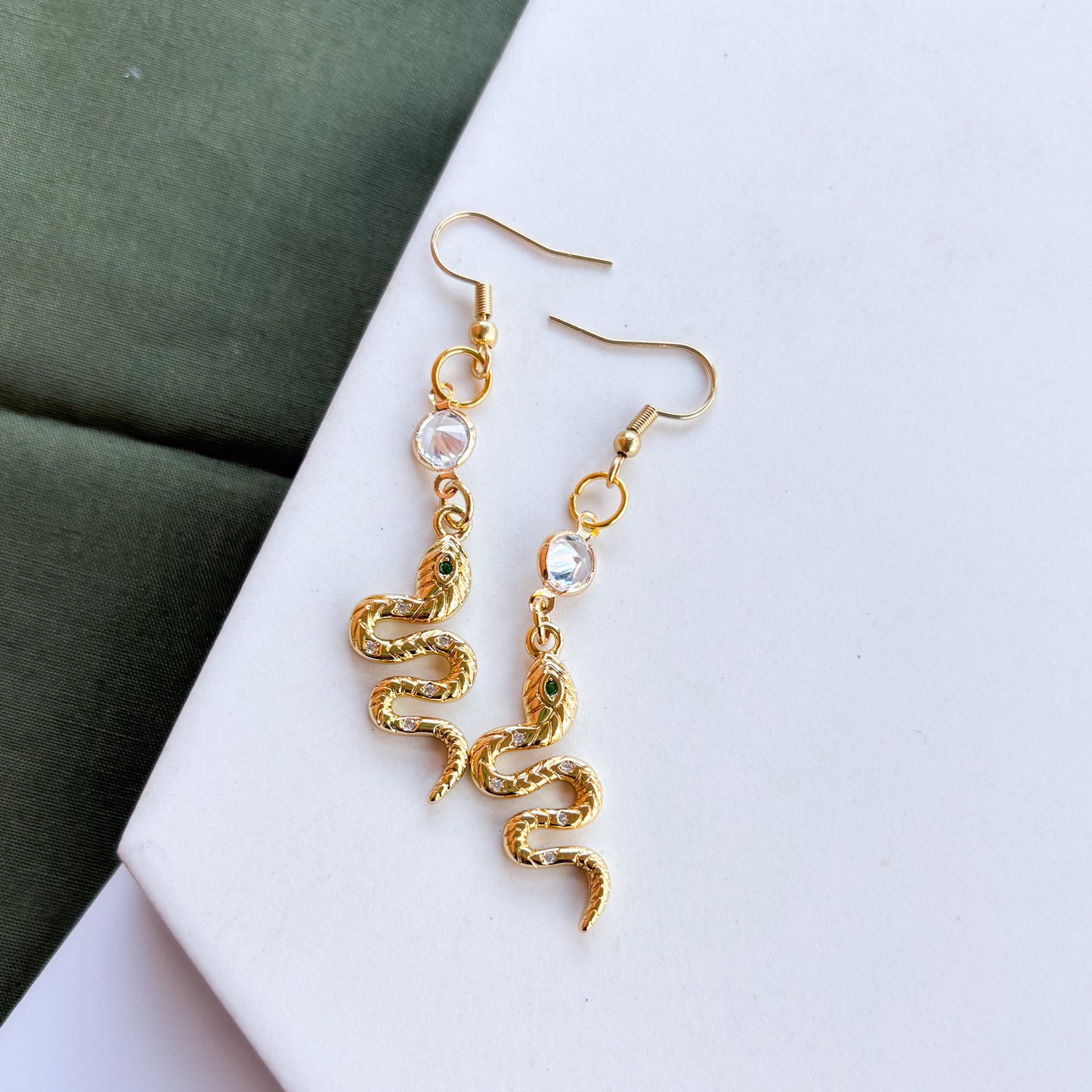 GOLD SNAKE & GEM CHARM EARRINGS